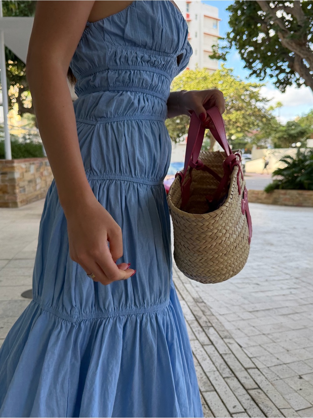 Smocked Sky Blue Maxi Dress with Tiered Skirt